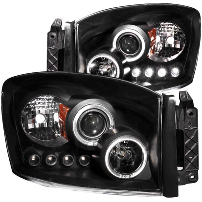Faróis projetores ANZO 2006-2008 Dodge Ram 1500 com halo preto