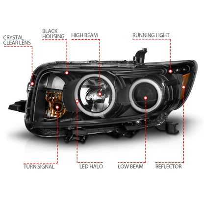 ANZO 2008-2010 Scion Xb Proyector Faros delanteros con Halo Negro