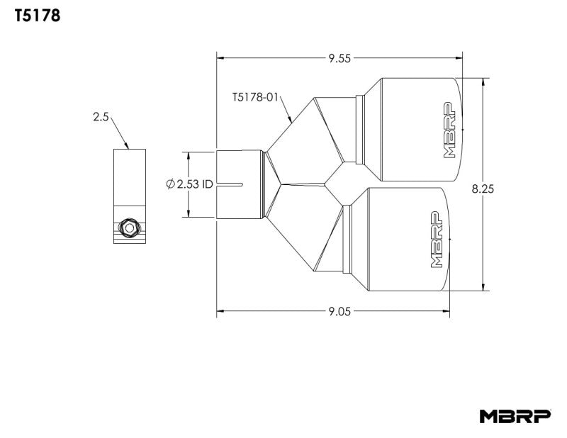 MBRP Universal T304 SS Punta doble 4in OD/2.5in Entrada