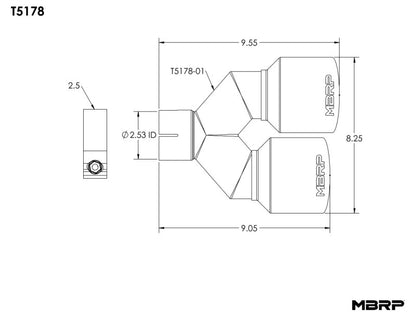 MBRP Universal T304 SS Punta doble 4in OD/2.5in Entrada