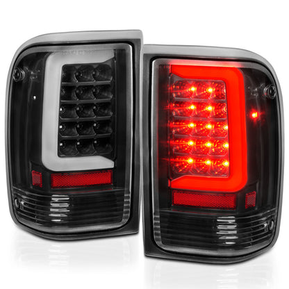 ANZO 1993-1997 Ford Ranger LED lanternas traseiras com barra de luz preto carcaça lente transparente