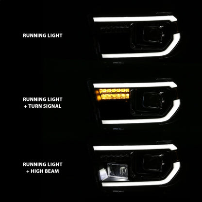 ANZO 2007-2014 Toyota Tundra Projetor Barra de Luz HL Preto Âmbar (Led High Beam) (Versão Halógena)
