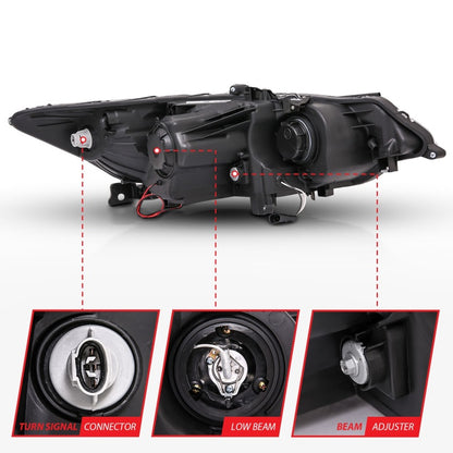 ANZO 2009-2012 Acura TSX Projector Headlights w/ Halo Black (CCFL) (HID Compatible)