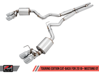 AWE Tuning 2018+ Ford Mustang GT (S550) Cat-Back Exhaust - Touring Edition (Quad Chrome Silver Tips)