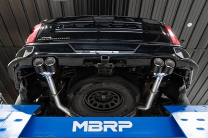 MBRP 19-21 Chevy Silverado 1500 6.2L 2.5in Dual Split Traseiro Cat Back com quatro pontas de fibra de carbono - T304