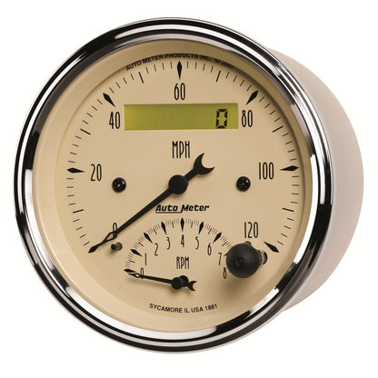 AutoMeter Gauge Tach/Speedo 3-3/8in. 120MPH & 8K RPM Elec. Program. Antique Beige