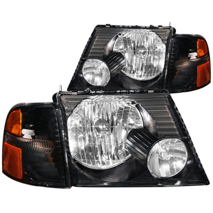 ANZO 2002-2005 Ford Explorer Crystal Faróis preto com luzes de canto 2 peças