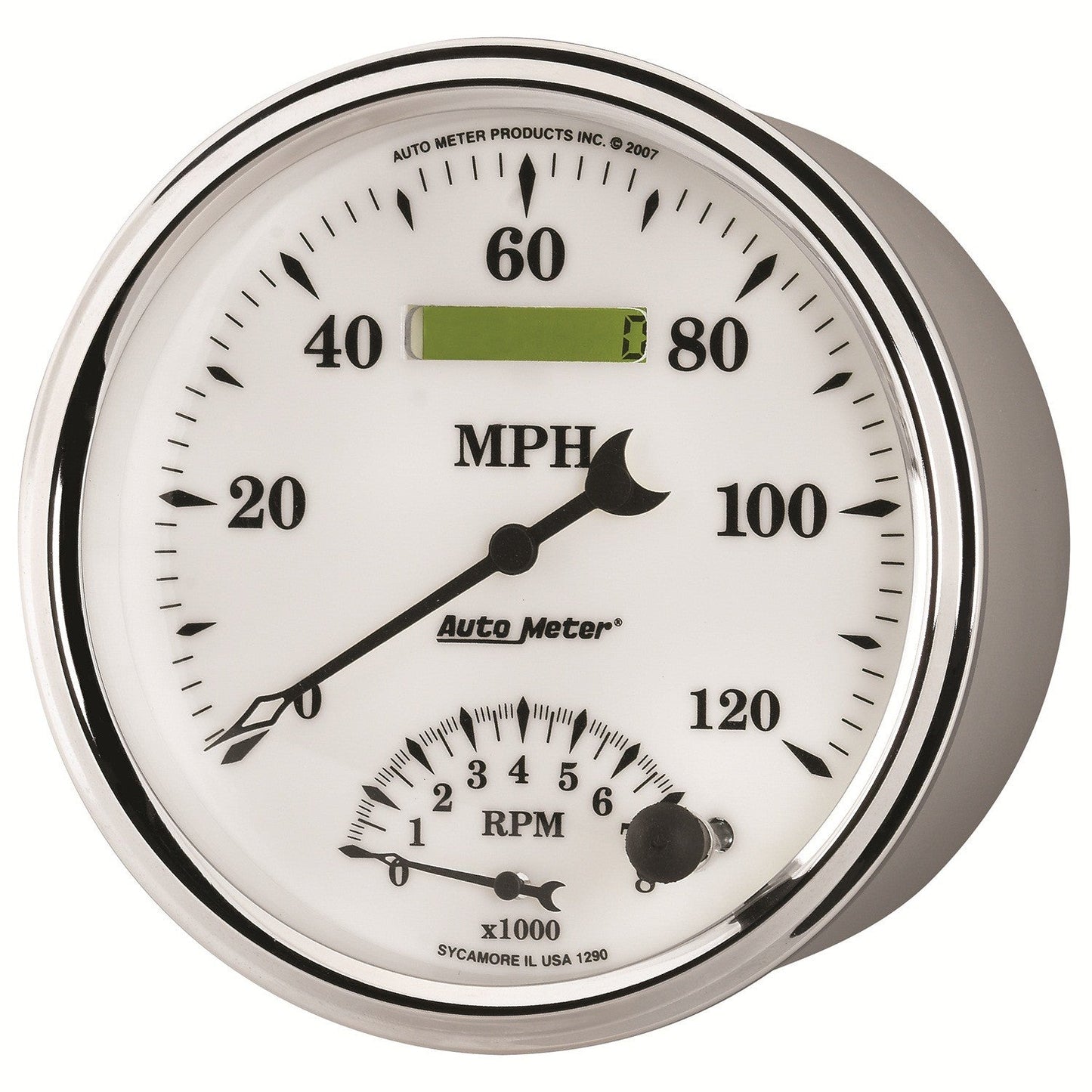 AutoMeter - 5" TACHOMETER/SPEEDOMETER COMBO, 8K RPM/120 MPH, ELECTRIC, OLD-TYME WHITE II (1290)