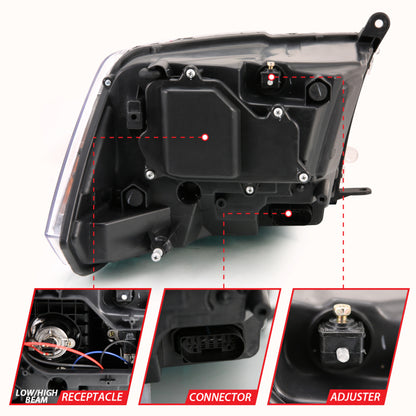 ANZO 2009-2018 Projetor Dodge Ram 1500 HL Switchback Preto Âmbar