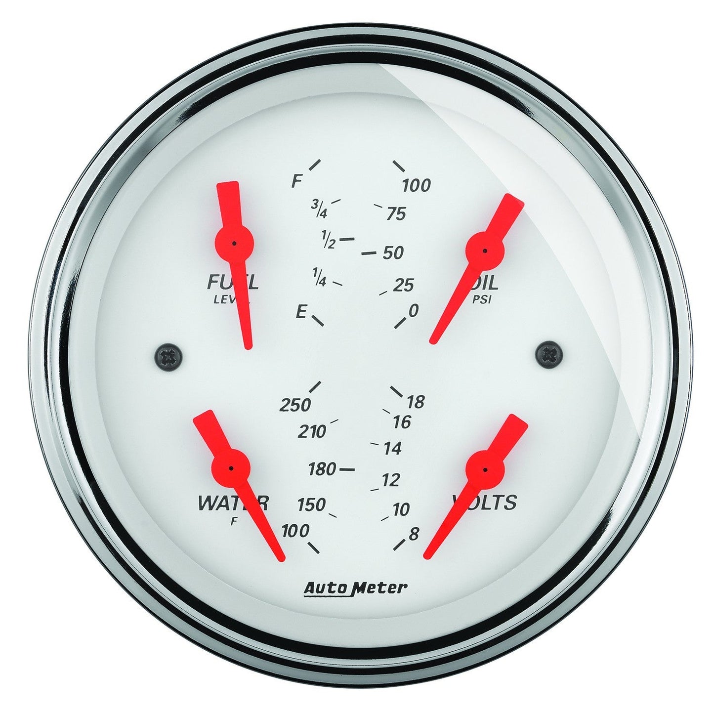 AutoMeter - 5" QUAD GAUGE, 100 PSI/100-250 °F/8-18V/0-90 Ω, ARCTIC WHITE (1319)
