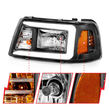 Faróis de cristal Ford Ranger ANZO 2001-2011 com caixa de barra de luz preta