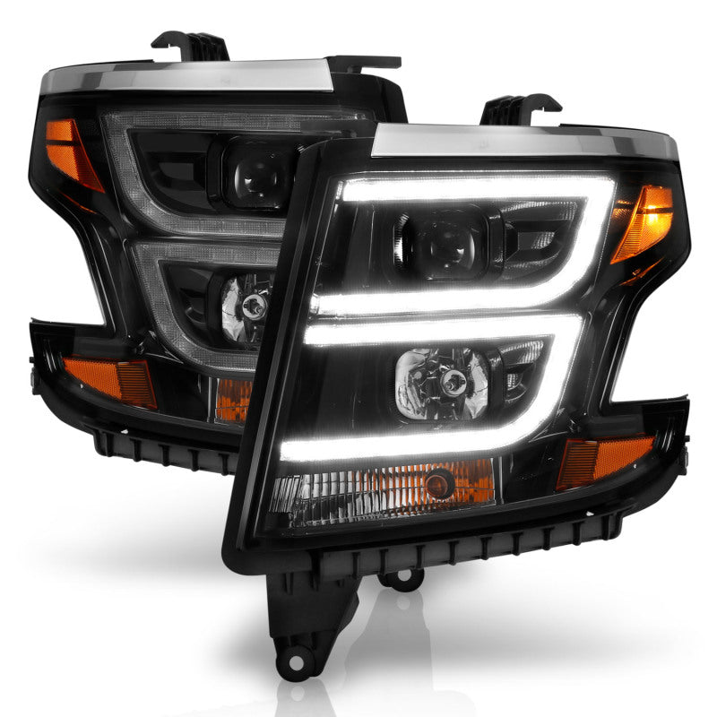 ANZO 2015-2020 Chevy Tahoe projetor faróis estilo prancha preto com DRL