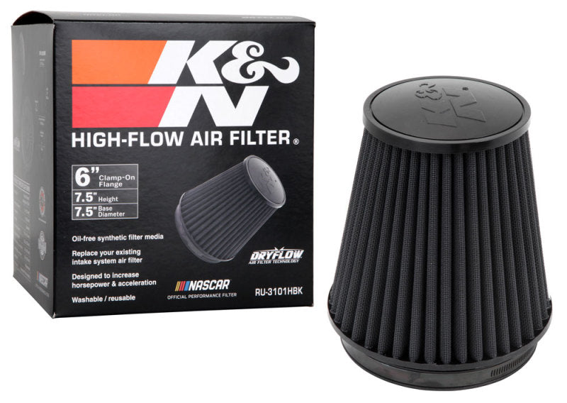 K&N Universal Rubber Filter Round Tapered 6in Flange ID x 7.5in Base OD x 5.25in Top OD x 8in Height