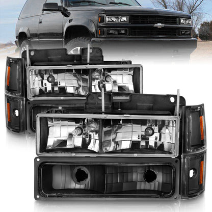 ANZO 88-98 Chevrolet C1500 Faróis de cristal preto