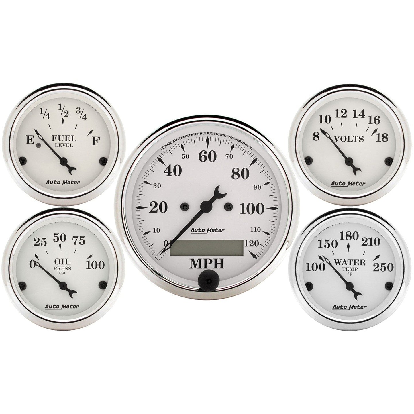 AutoMeter - 5 PC. GAUGE KIT, 3-1/8" & 2-1/16", ELECTRIC SPEEDOMETER, OLD TYME WHITE (1602)