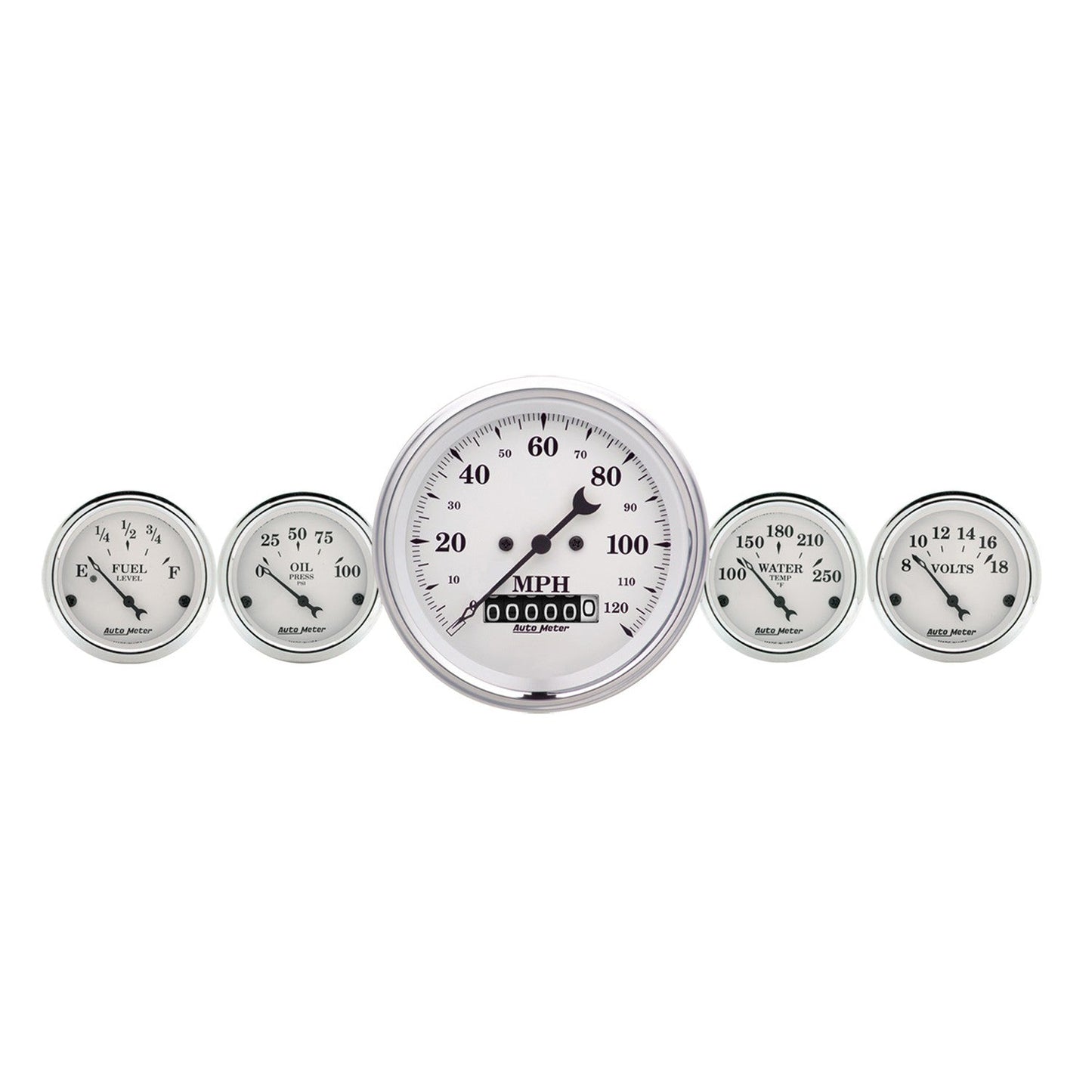 AutoMeter - 5 PC. GAUGE KIT, 3-3/8" & 2-1/16", ELECTRIC SPEEDOMETER, OLD TYME WHITE (1640)