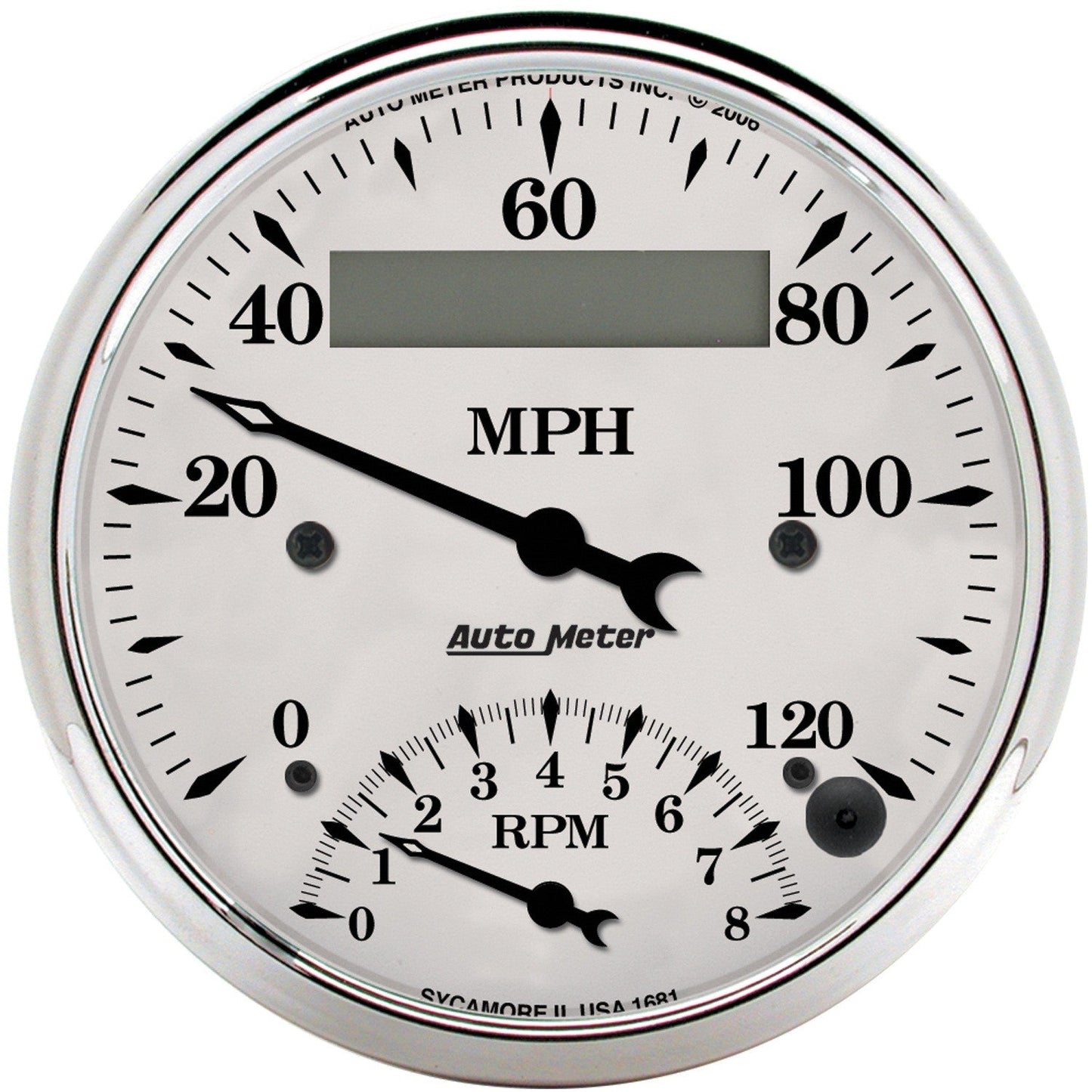 AutoMeter - 3-3/8" TACHOMETER/SPEEDOMETER COMBO, 8K RPM/120 MPH, ELECTRIC, OLD-TYME WHITE (1681)