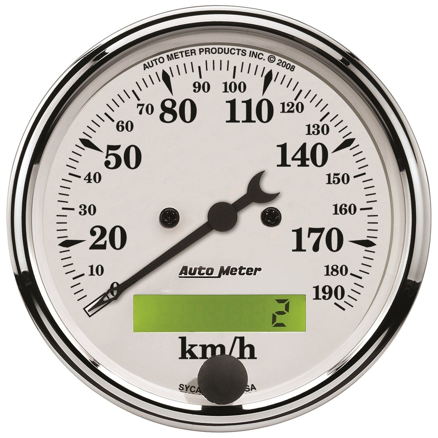 AutoMeter - 3-1/8" SPEEDOMETER, 0-190 KM/H, ELECTRIC, OLD-TYME WHITE (1688-M)