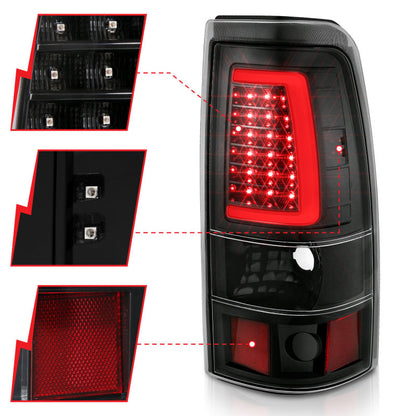 ANZO 1999-2002 Chevy Silverado 1500 LED lanternas traseiras estilo prancha preto com lentes transparentes