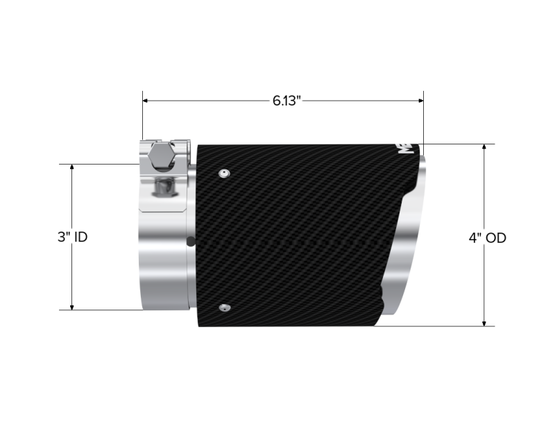 Ponta de fibra de carbono universal MBRP 3 pol ID / 4 pol OD para fora / 6,13 pol de comprimento Corte angular parede dupla