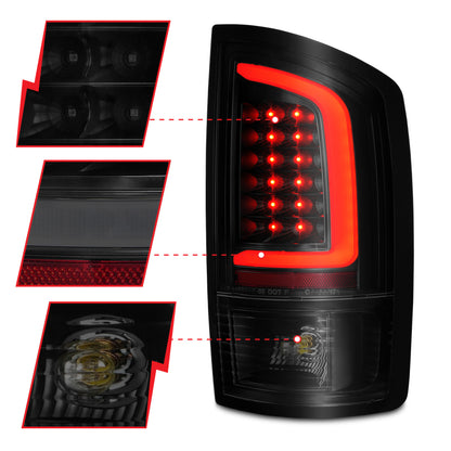 ANZO 2002-2006 Dodge Ram 1500 luces traseras LED con barra de luz carcasa negra lente ahumada
