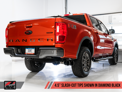 Sistema de escape AWE Tuning 2019+ Ford Ranger 0FG Performance com bicos Diamond Black e proteção contra rochas