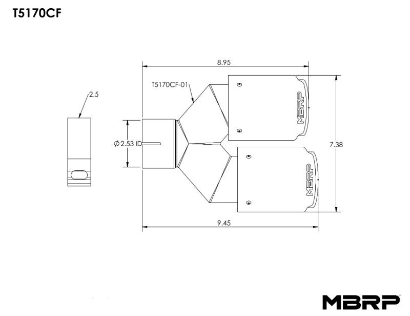 MBRP Fibra de Carbono Universal Punta Doble 3.5in OD/2.5in Entrada