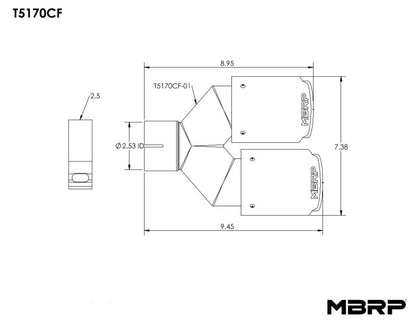 MBRP Fibra de Carbono Universal Punta Doble 3.5in OD/2.5in Entrada