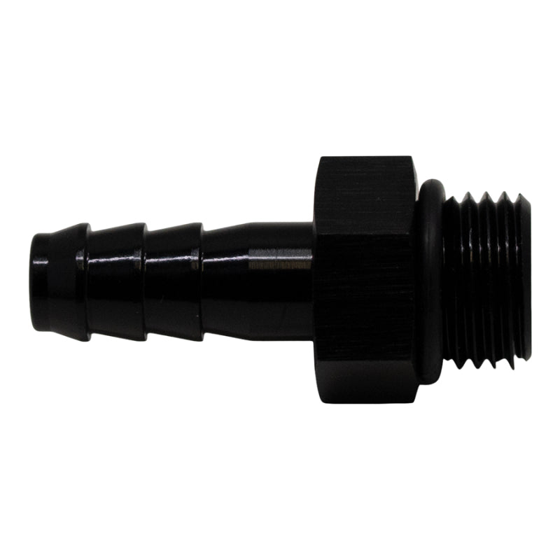 DeatschWerks 6AN ORB Macho a 5/16in Macho Triple Barb Fitting (Incl O-Ring) - Negro mate anodizado