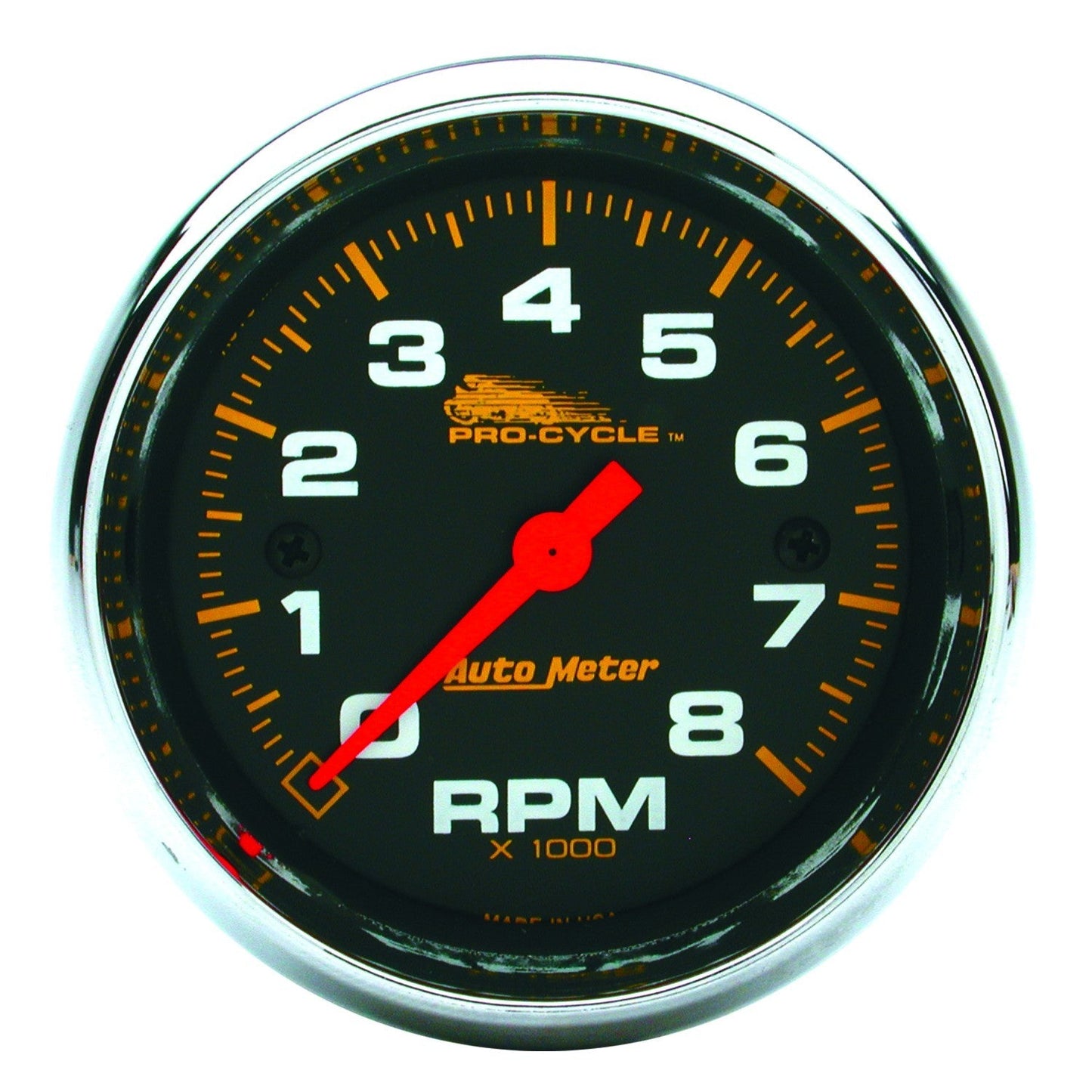 AutoMeter - TACÔMETRO DE 2-5/8", 0-8.000 RPM, PRETO COM BEZEL CROMADO, PRO-CYCLE (19304) 