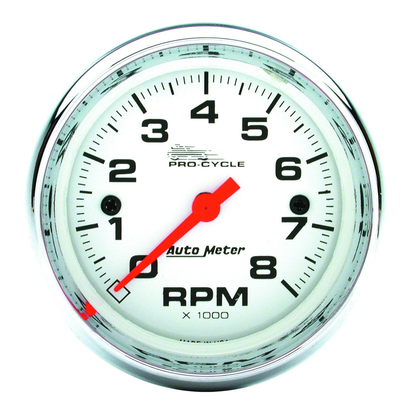 AutoMeter - TACÓMETRO DE 2-5/8", 0-8,000 RPM, BLANCO CON BISEL CROMADO, PRO-CYCLE (19305) 