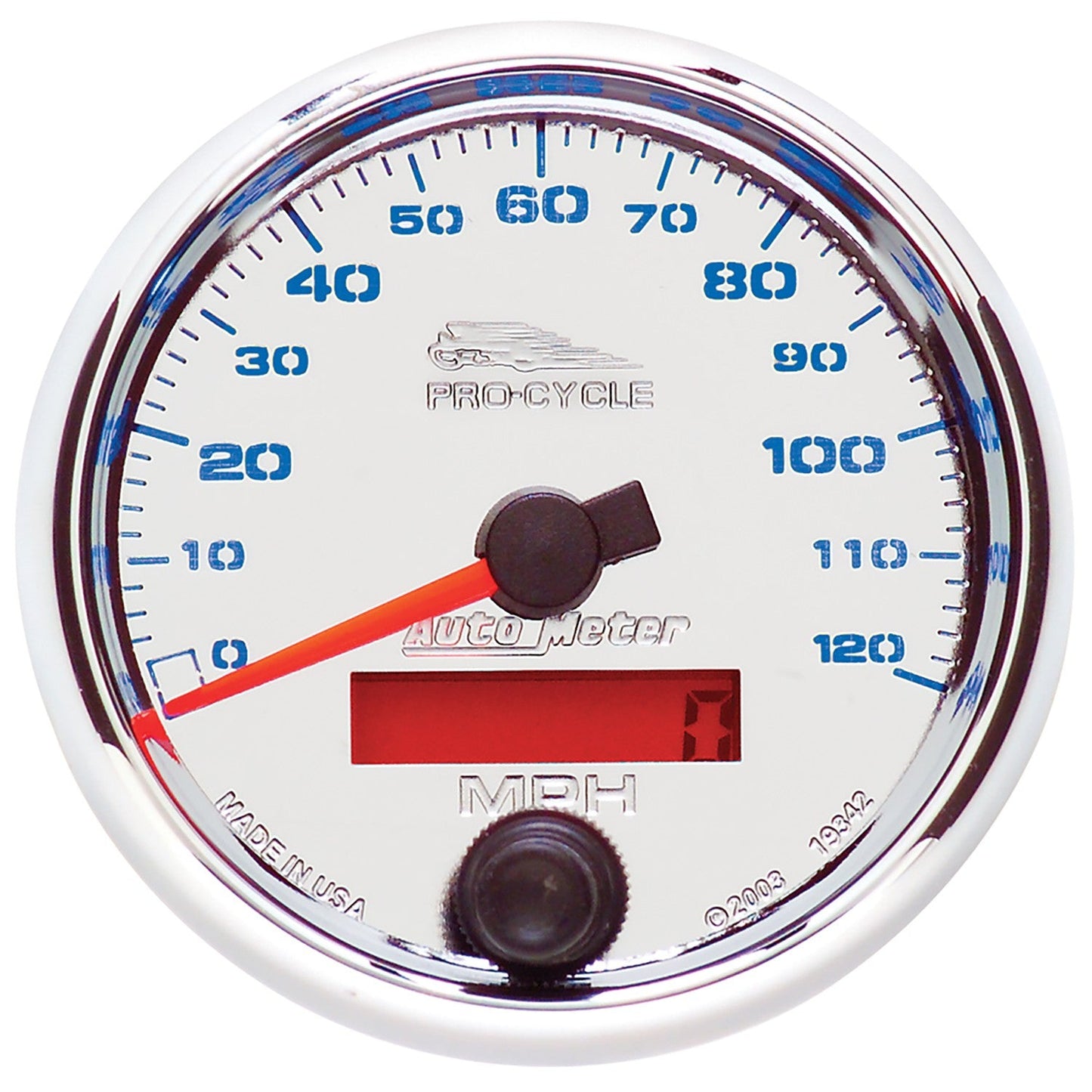 AutoMeter - VELOCÍMETRO DE 2-5/8", 0-120 MPH, ELÉCTRICO, CROMADO, PRO-CYCLE (19342) 