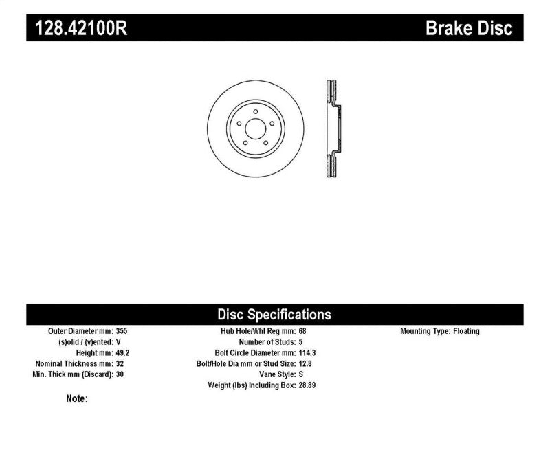 StopTech Nissan 370z / Infiniti G37 SportStop Rotor dianteiro direito perfurado