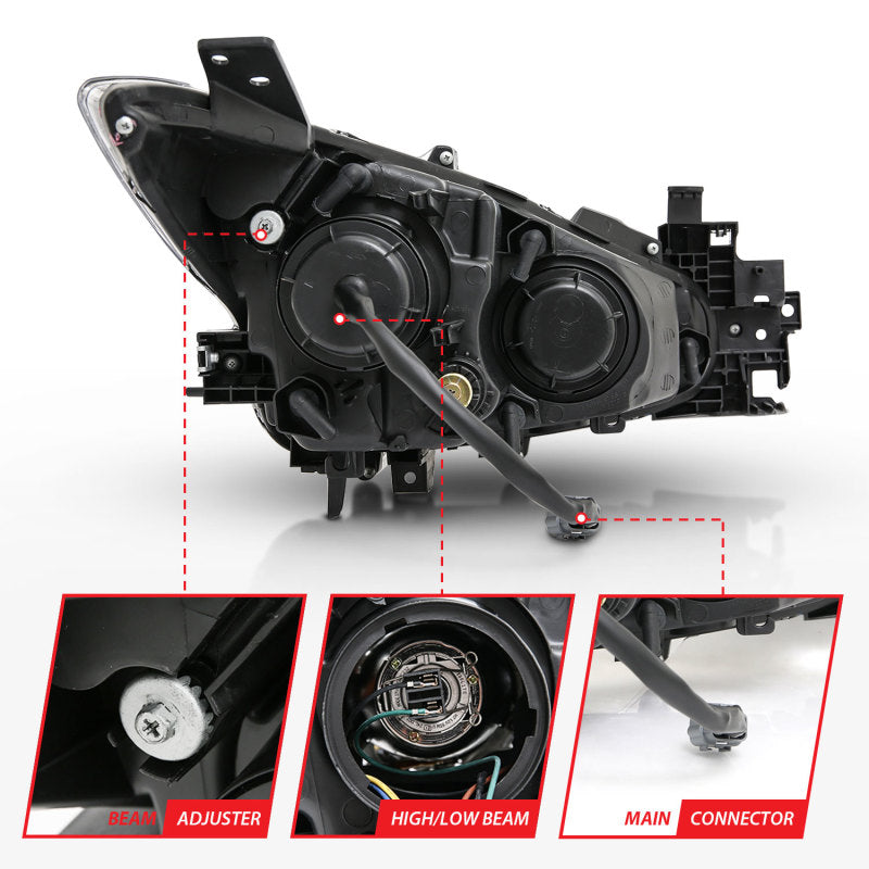 Faros delanteros proyectores ANZO con halo negro con ámbar 14-17 Mazda 3