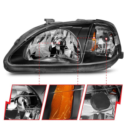 ANZO 1999-2000 Honda Civic Crystal Faróis pretos