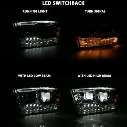 ANZO 2009-2018 Projetor Dodge Ram 1500 Led Plank Style Switchback HL Halo Chrome Amber (estilo OE)