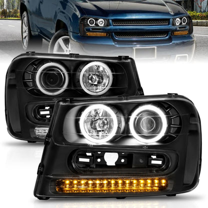 ANZO 2002-2009 Chevrolet Trailblazer Faróis projetores com halo preto