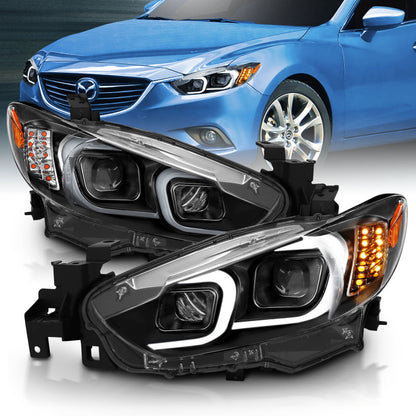 ANZO 2014-2015 Mazda 6 Faróis projetores com design estilo prancha preto
