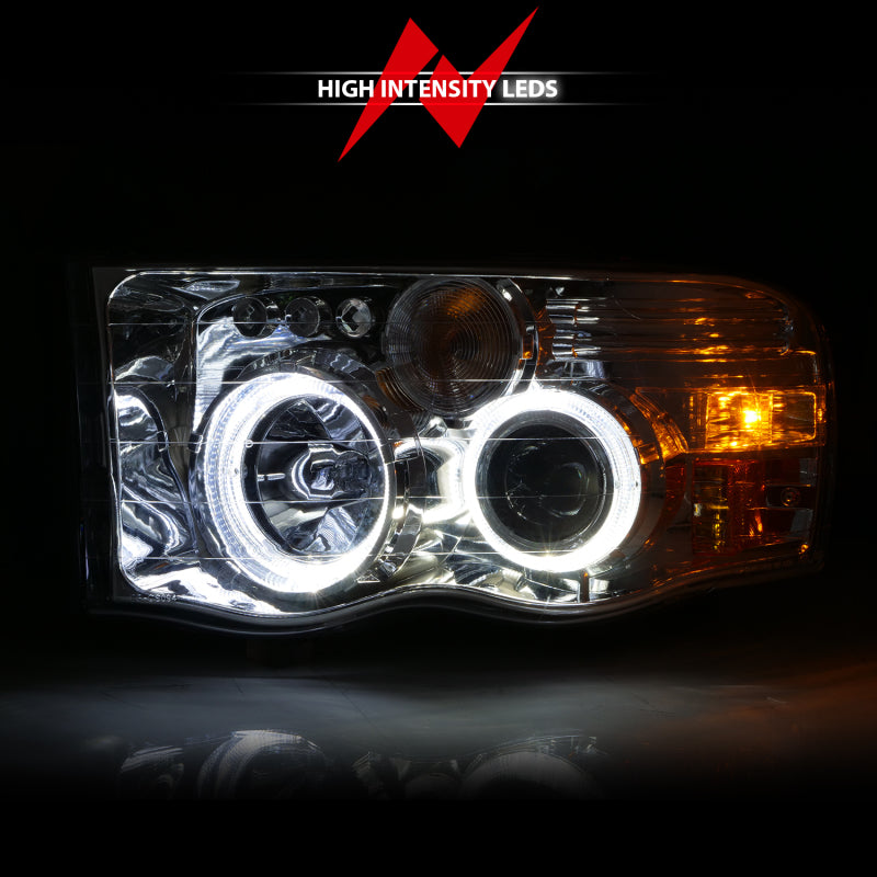 ANZO 2002-2005 Dodge Ram 1500 Faros delanteros proyectores con Halo Chrome Clear Amber