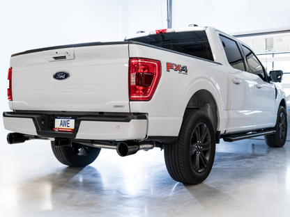Escape traseiro duplo AWE 0FG 21+ Ford F150 Cat-Back de 5 pol. Pontas Diamond Black