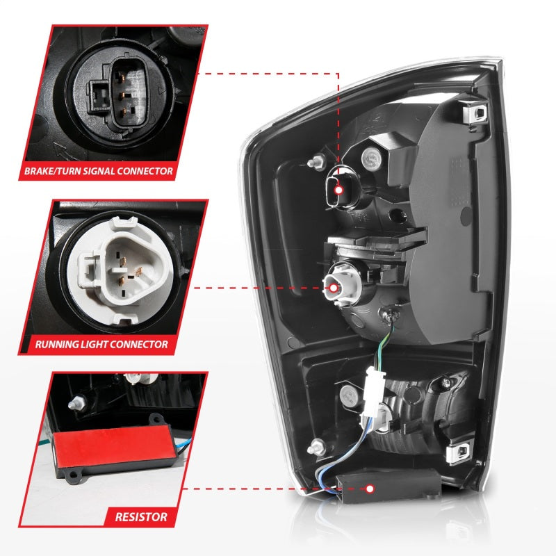 Lanternas traseiras de LED ANZO 16-21 Toyota Tacoma - com barra de luz preta sequencial e lentes transparentes
