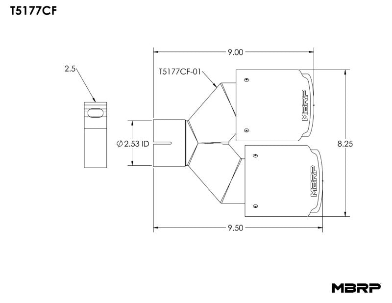 MBRP Fibra de Carbono Universal Punta Doble 4in OD/2.5in Entrada