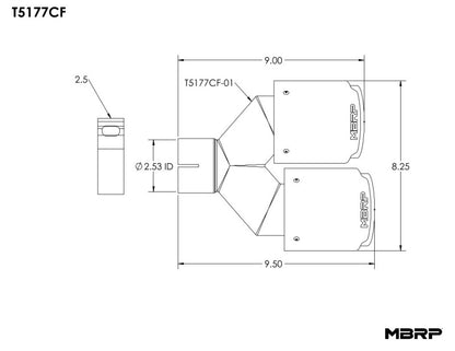 MBRP Fibra de Carbono Universal Punta Doble 4in OD/2.5in Entrada