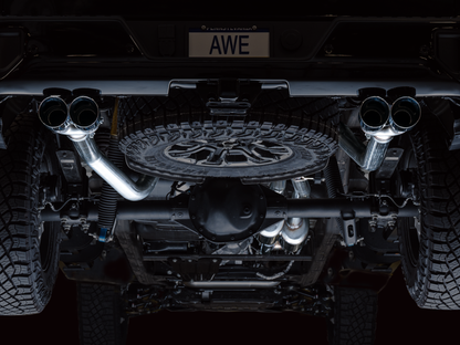 AWE Tuning 22-23 GMC Sierra 1500 AT4X 6.2L 0FG Catback Split Dual (Pára-choque plano) - Pontas cromadas prateadas