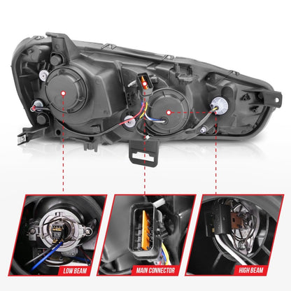 ANZO 2008-2015 Mitsubishi Lancer Projector Faróis c/ Halo Black (CCFL)