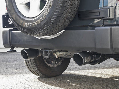 Escape aFe Rebel Series 2.5in 409 SS Axle-Back com pontas pretas 2007+ Jeep Wrangler (JK) V6 3.6L/3.8L