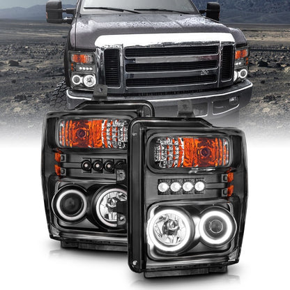 ANZO 2008-2010 Ford F-250 Projetor Faróis com Halo Preto (CCFL)