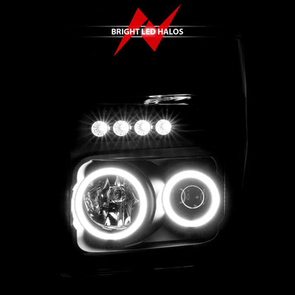 ANZO 2008-2010 Ford F-250 Projetor Faróis com Halo Preto (CCFL)