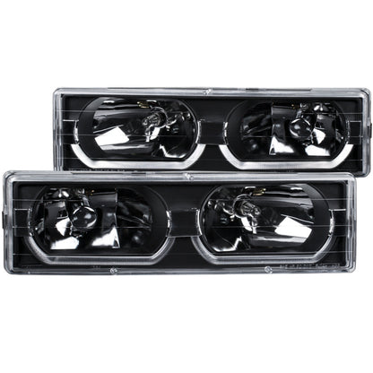 ANZO 1988-1998 Chevrolet C1500 Faros delanteros de cristal negro con frente bajo