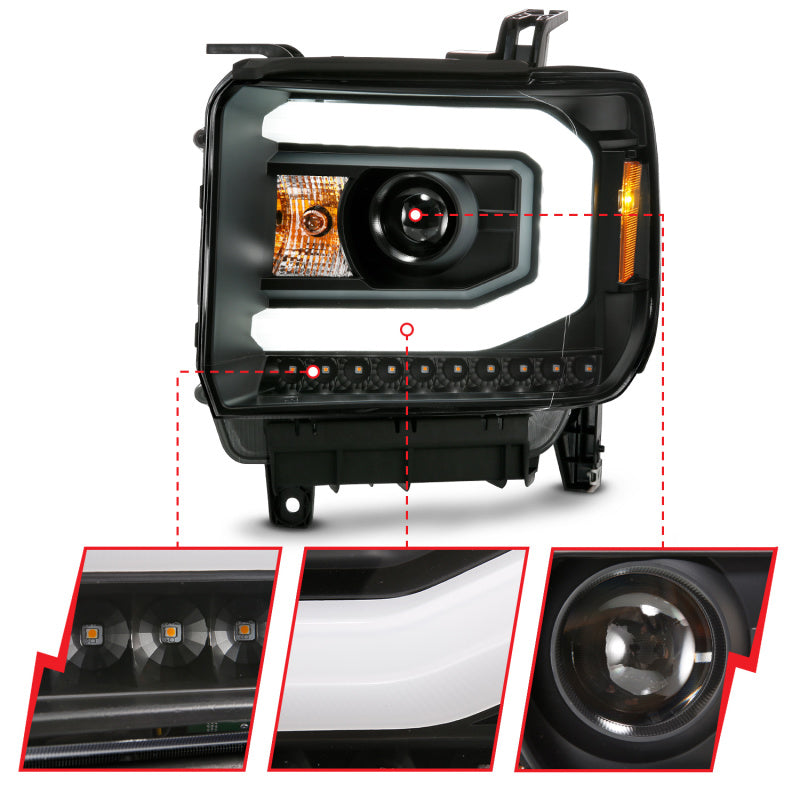 ANZO GMC SIERRA 1500 14-15 2500H/15-19 Projetor Farol Plank Estilo Preto com Switchback (Halogênio)